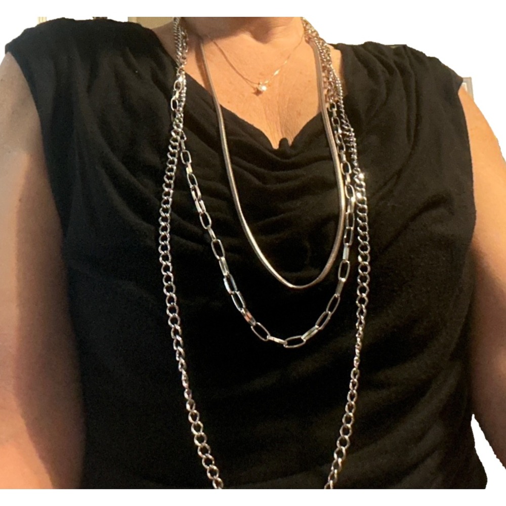 Heavy Woman's Silver Tone Necklace 18", 19" 20" Multiple Layered